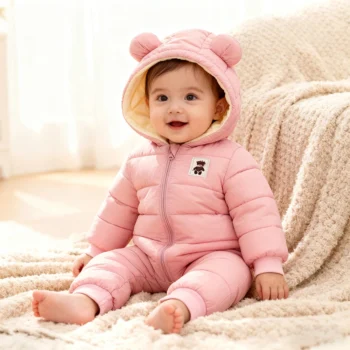 Autumn And Winter Baby Girl Clothes Rompers Thickened Keep Warm Newborn Boy Jumpsuits Hooded Sets For Children's Clothing 0-2Y