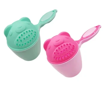 1PC Baby Cartoon Bear Bathing Cup Newborn Kid Shower Shampoo Cup Bailer Baby Kids Shower Water Spoon Bath Wash Cups for 3 Colors